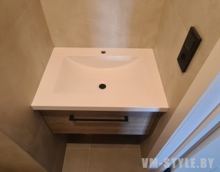 Тумба в нишу для ванной со столешницей из акрилового камня Hi-Macs